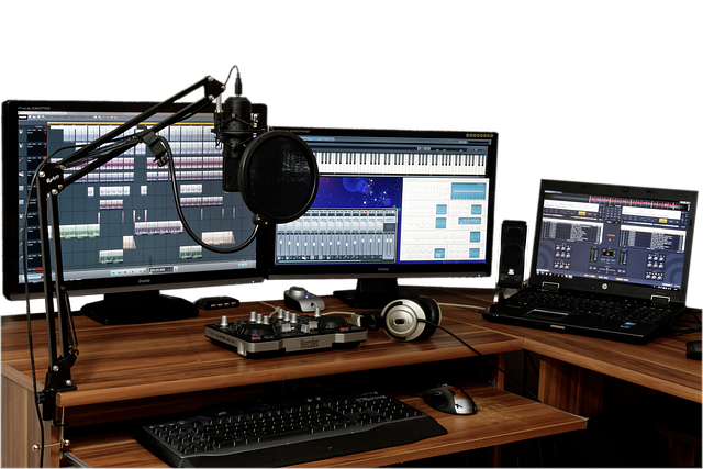 studio with laptop user